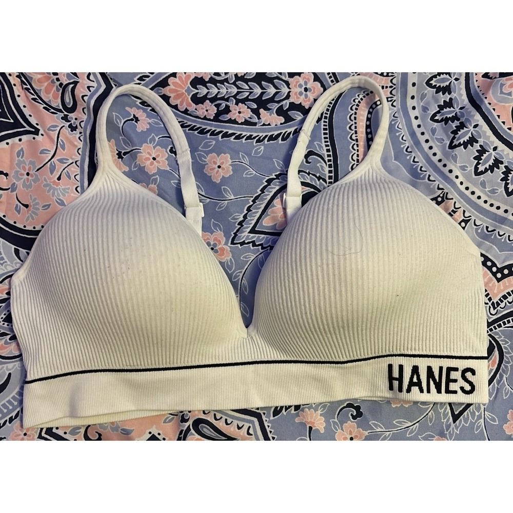 Hanes Full Figure Plus Size White Rib‎ Contour ComfortFlex Seamless Bralette, 2X